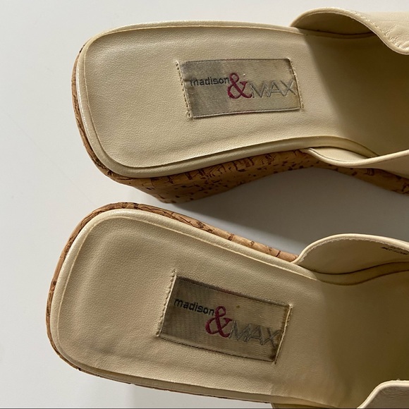Vintage Retro Madison & Max Genuine Leather Ivory Cork Square Toe Wedge Sandal - Picture 8 of 11